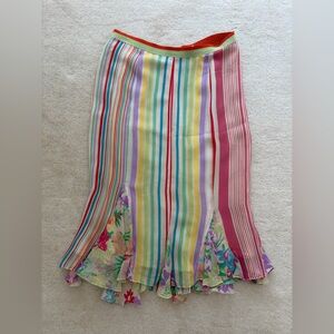 Vintage Etro Silk Skirt with Lining. Size 38.Colorful Multi-Striped Summer Skirt